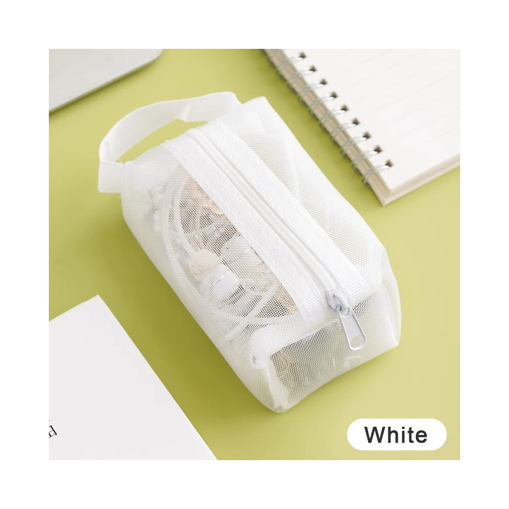 White mesh cosmetic bag transparent zipper pouch 1 piece