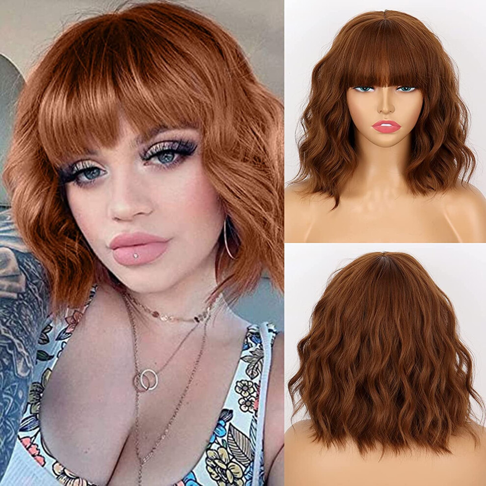 Ombre Blonde Wavy Bob Wig with Bangs Synthetic 1pc