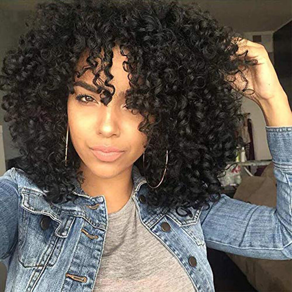 Women's Long Curly Human Hair Wig Shoulder Length