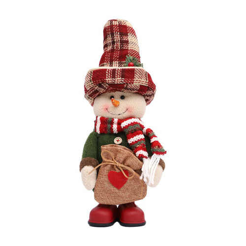 Red Standing Snowman Decor with Linen Hat 15 inch 1