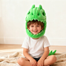 Costume di peluche con scheletro di dinosauro, colore verde, design 3D