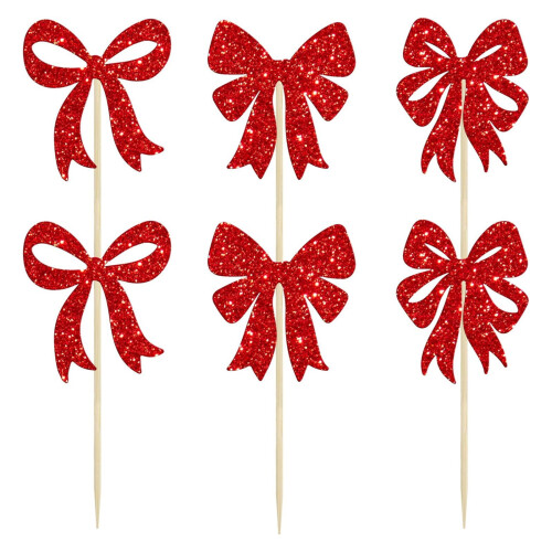 Kerstcupcakeversieringen met rode strikjes (24 stuks) 1