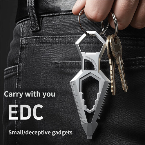 Portachiavi multiuso EDC con apribottiglie, righello e goniometro 2