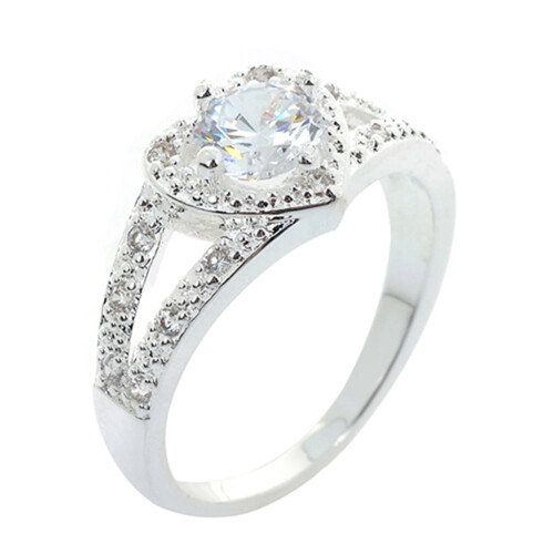 Love Heart Crystal Wedding Ring Sterling Silver 1