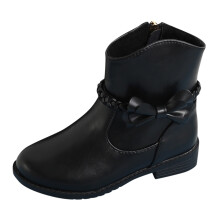 Girls Ankle Boots Bow Design Braided Zip Side Western Low Heel Riding Girls Ankle Boots for Cowboys,Z02 Black,5.5-6 Years