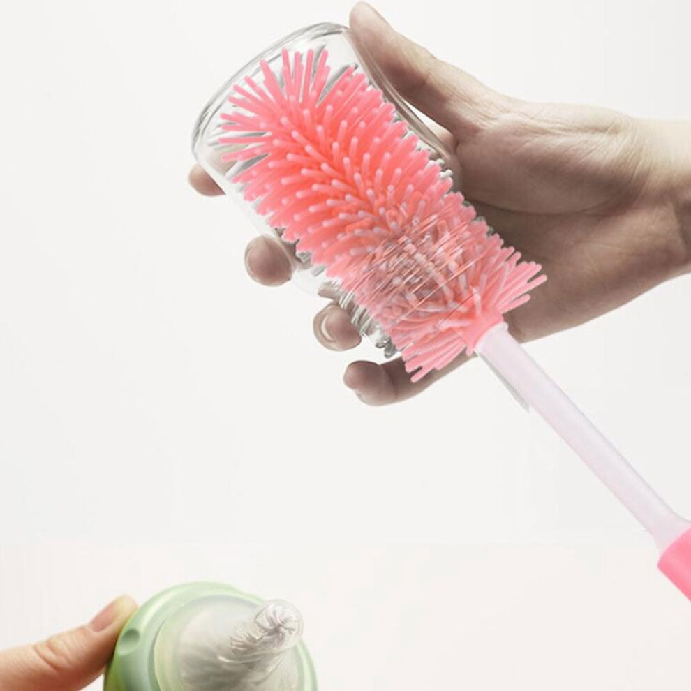Pink silicone milk bottle brush with flexible bristles 1 set
