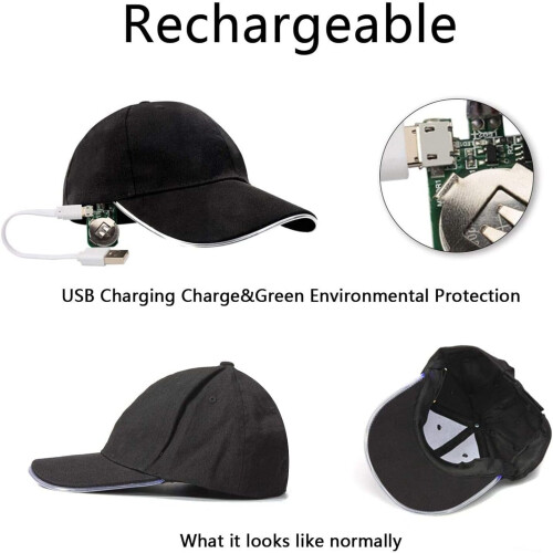 Casquette de baseball LED rechargeable et ajustable unisexe 2