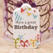 White paper gift tags rectangle Happy Birthday 100 pcs