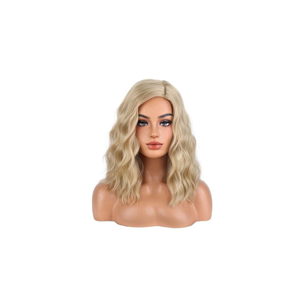Blonde short curly wavy wig synthetic heat-resistant