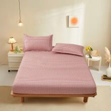 Drap-housse vichy en coton doux lavé simple