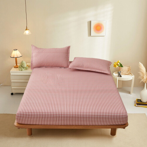 Drap-housse vichy en coton doux lavé simple