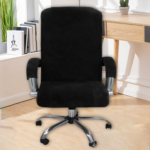 Housse de chaise de bureau en velours noir 2 pièces 2