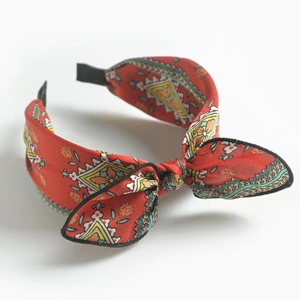 Women's Bohemian Flower Headband with Big Bow Knot