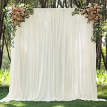 10x10ft Wrinkle-Free Ivory Backdrop Curtain, Soft Fabric – Compatible with Photography, Weddings & Parties (2 Panels)