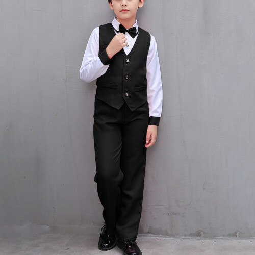 Costume décontracté noir uni pour garçon, avec nœud papillon, 5-6 ans 1