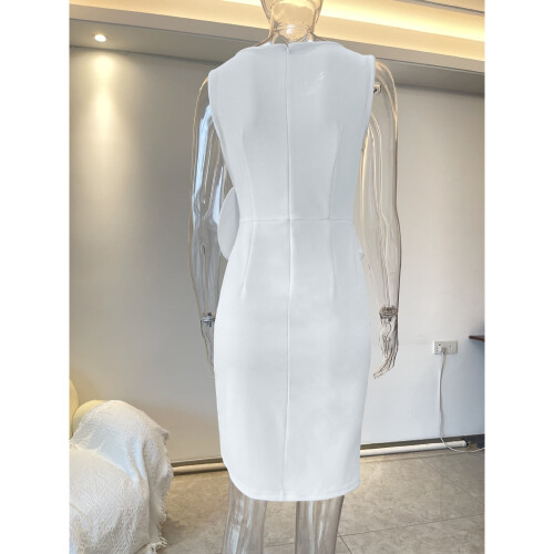 Φόρεμα Plus Size, μονόχρωμο, με στρογγυλή λαιμόκοψη και στενή εφαρμογή, με φιόγκο 2