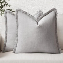 Conjunto de 2 capas de almofada decorativas em linho, 45x45 cm, cinza claro.