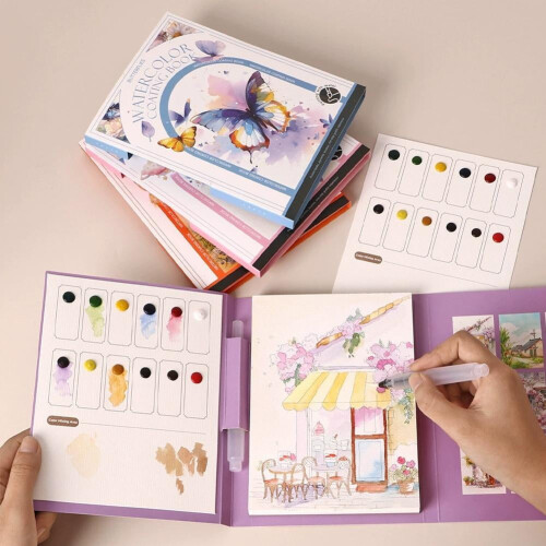 Set di acquerelli portatile con 12 colori, pennello e mini 1