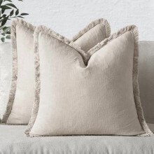 Neutrale linnen kerstkussenhoezen 28x28 inch, set van 2