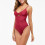 Damen-Bikini-Set mit V-Ausschnitt, einfarbig, weinrot 4