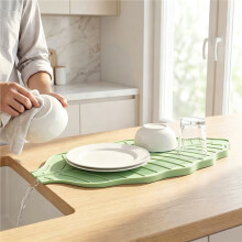 Large Leaf Silicone Dish Drying Mat, Stone Texture Non-Slip, Bears High Temp to 190C