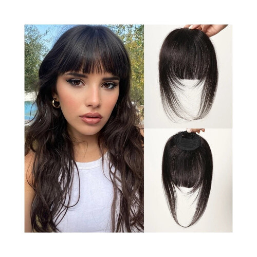 Franja de cabelo humano com presilha, extensão de cabelo estilo franja de ar, 11,4 cm (4,5 polegadas)