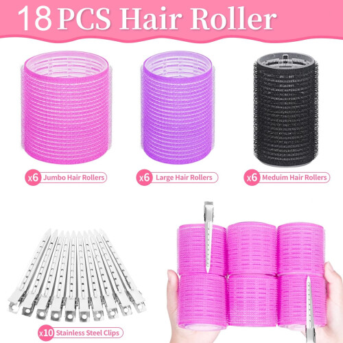 Selbstklebende Haarwickler-Sets mit Clips, 18-teilig, rosa 1