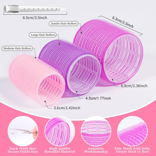 Selbstklebende Haarwickler-Sets mit Clips, 18-teilig, rosa 2