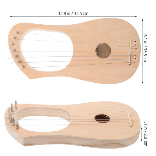 DIY Wooden Lyre Harp Kit Tunable Strings Light Yellow 1 Set 1