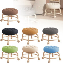 Tabouret roulant en cuir PU avec repose-pieds et coussin 4 couches, orange, 1 pièce