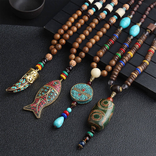 Κολιέ Boho για γυναίκες σε vintage στυλ, μακρύ, με στάμπα 1