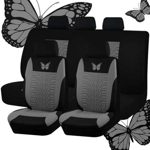 Schmetterlings-Polyester-Autositzbezug-Set, 4er-Pack, Mintgrau