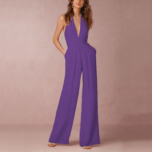 Macacão feminino roxo de corte amplo e elegante 1