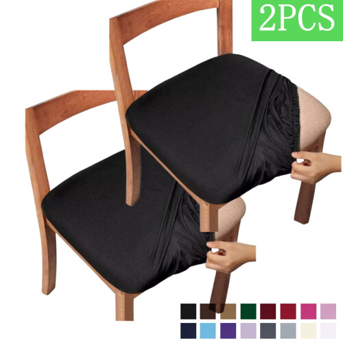 Set de 2 huse pentru scaune de masă, model jacquard elastic negru