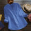 Camicetta da donna blu a maniche lunghe con scollo a V, tinta unita 4