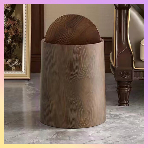 Walnut Brown Rotating Bathroom Trash Can with Lid10L