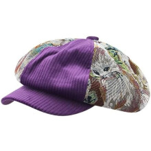 Y2K Dog Patchwork Beret Vintage Corduroy Newsboy Cap with Visor Grunge Emo Octagon Painter Hat Alt Brim Duckbill Hats
