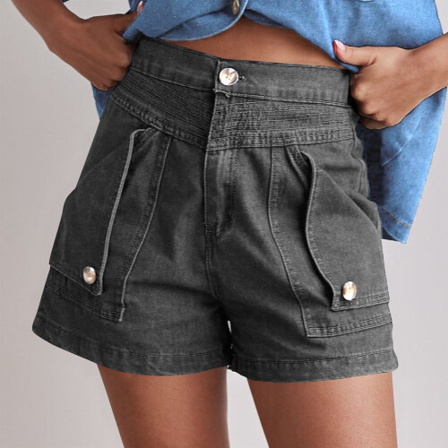 Damen-Trainingsshorts mit hohem Bund, Retro-Stil, einfarbig 1