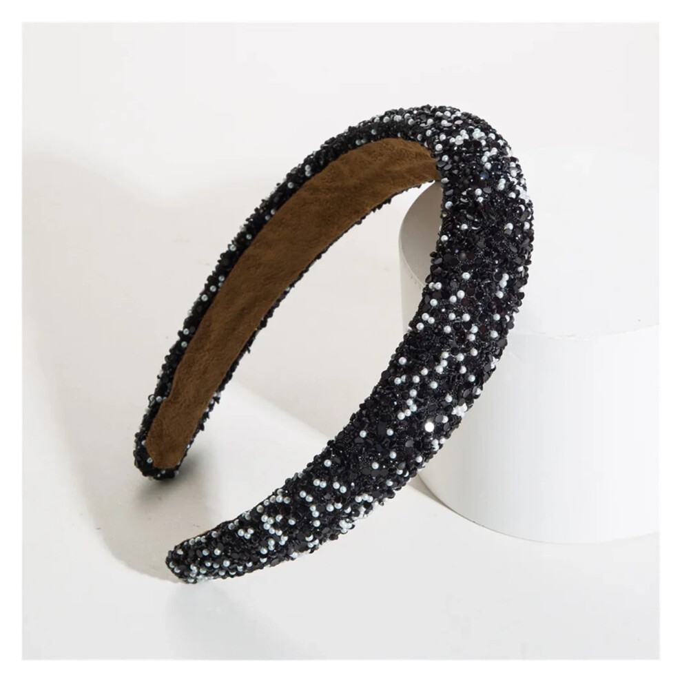 Beaded Crystal Pearl Headband Women Wide Baroque Hair