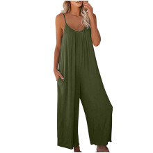Women's Casual Sleeveless Adjustable Jumpsuit with Pockets