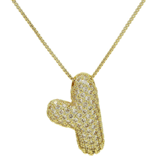 Collana da donna con lettere a bolla dorate e zirconi