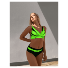 Dwuczęściowy zestaw bikini w kolorze neonowo-zielonym z wysokim stanem dla kobiet