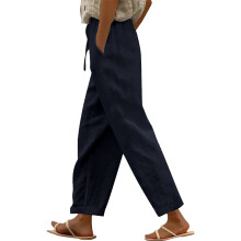 Damen-Leinenhose, marineblau, Größe 3XL