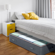 Caja de almacenamiento para debajo de la cama con tapa transparente, 100x50x15cm, color gris.