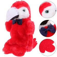 Pappagallo rosso in peluche, burattino da mano, materiale morbido, 1 pezzo