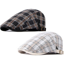 Heren pet van geruit katoen (newsboy cap, 2 stuks)