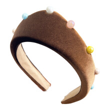 Bandeau en peluche pour femme orné de perles et de pierres