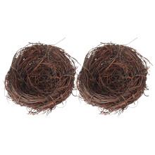 Rattan Weave Brown Fake Bird Nest Ornament Set 2