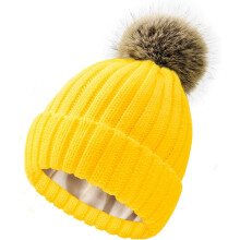 Beanie Cniotáilte Líneáilte le Satin agus Pom Pom Inscortha do Mhná