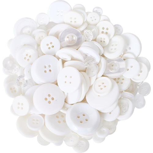 Hvide Resinknapper Vintage Style 4-Hullers 150g